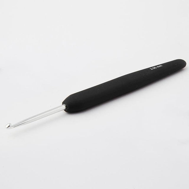 KnitPro Steel Single Ended Crochet Hook with Soft Black Handle